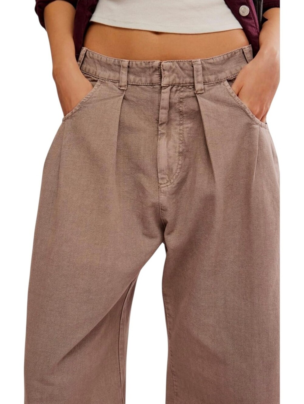 Free People Sweet Talk Chino Pants Phantom Grey/Tan Wide Leg Crop Size 12 NWT - Picture 3 of 13